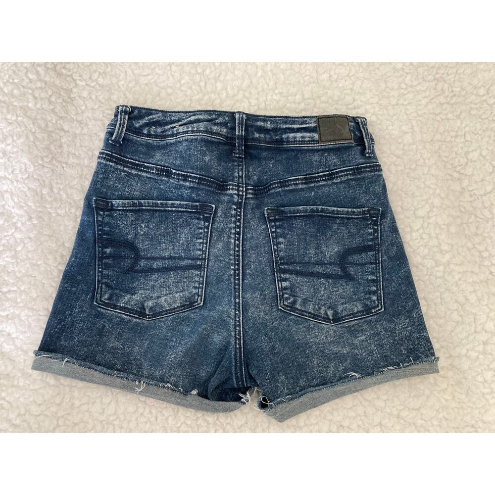 American Eagle blue denim jean cut off shorts, superstretch button front, size 4 - Picture 2 of 10
